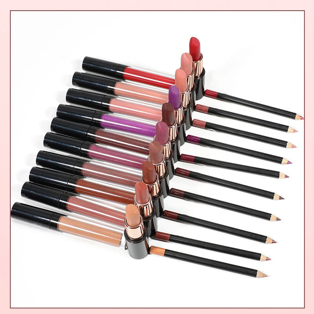 Private Label Lip Set Three-piece Lip Liner Matte Lipstick Lip Gloss Moisturizing Long-lasting High Pigment Lip Kit Wholesale