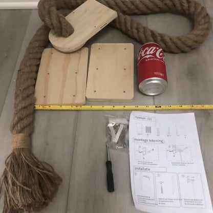 Wall Mounted Cat Sisal Rope Scratching Rope Wooden Cat Climbing Perch Heavy Duty Reinforced Cat Wall Furniture Chew Resistant Durable Cat Scratcher Toy For Indoor Cats