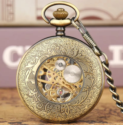 10pcs/lot Vintage Bronze Roman Number Case Flip Mechanical Pocket Watch Roman Dial  Hand Wind Skeleton Men Women Gift Watch