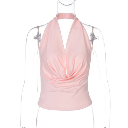 Dulzura Halter Swinging Collar Sleeveless Backless Bodycon Tank Top Solid Sexy Casual Y2K Tops Party Club Street Summer Clothes