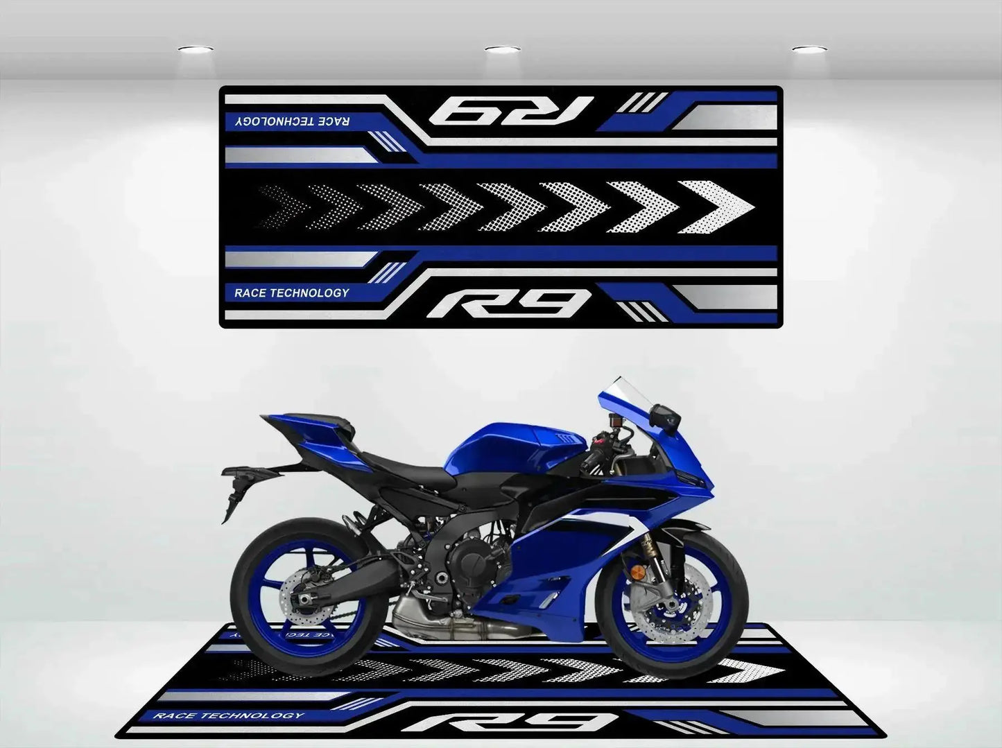 Crystal Velvet Motorcycle Mat for Yamaha R9/R6/MT-01/MT-03, Anti-Slip Garage Floor Mat, Oil Absorbent, Motorbike Parking Rug
