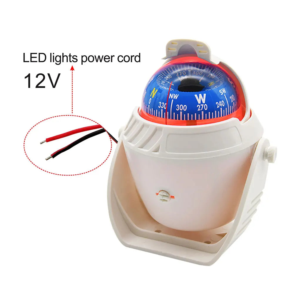 For Boat Yacht Car Waterproof Navigation Compass With Electronic LED Light White/Black Marine Sea Pivoting Marine Compass