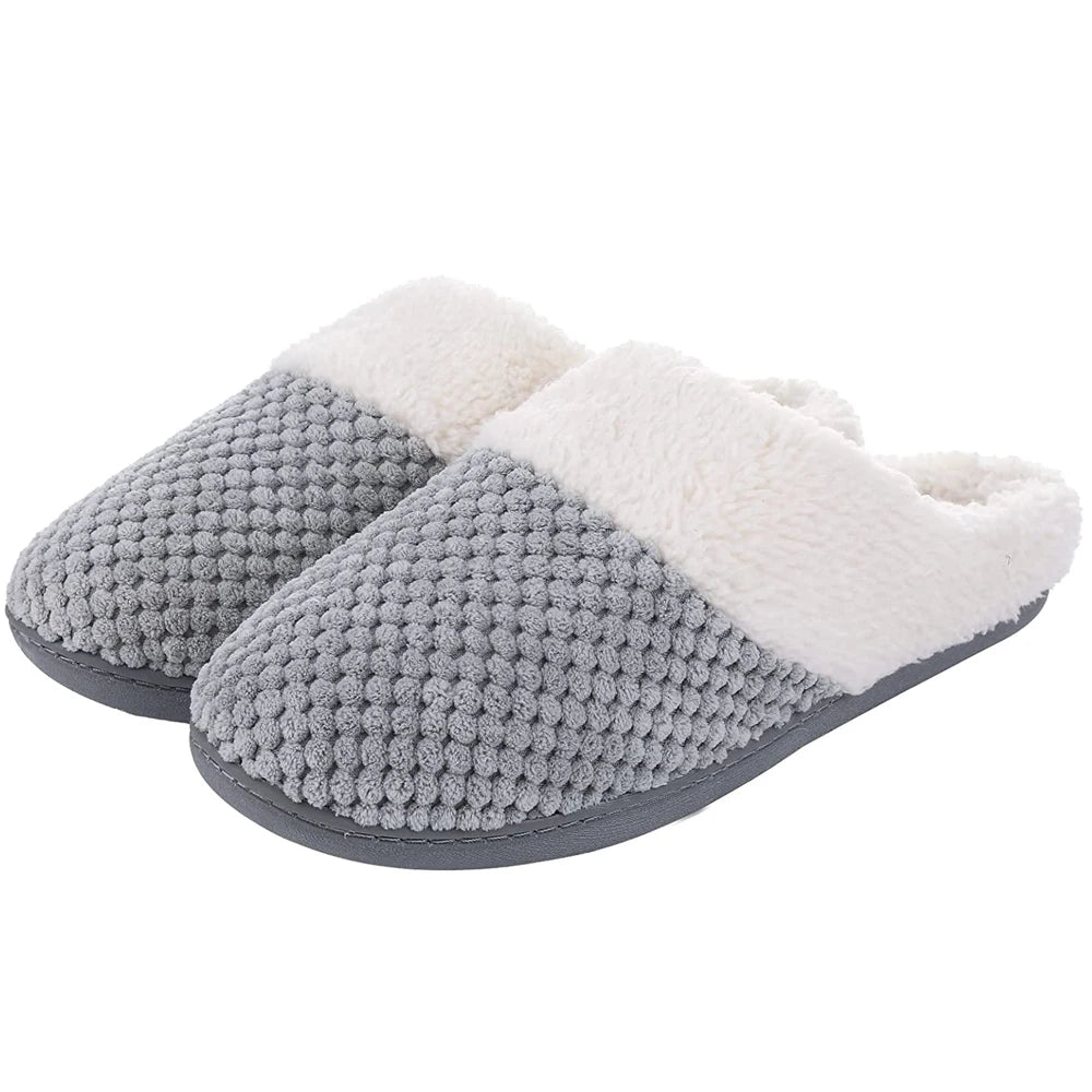 Comwarm Winter Warm Cotton Slippers For Women Men Flats Soft Non-slip Fluffy Shoes Design Slides Couple Indoor House Slippers