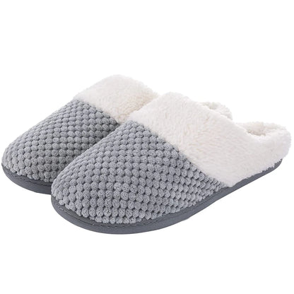 Comwarm Winter Warm Cotton Slippers For Women Men Flats Soft Non-slip Fluffy Shoes Design Slides Couple Indoor House Slippers