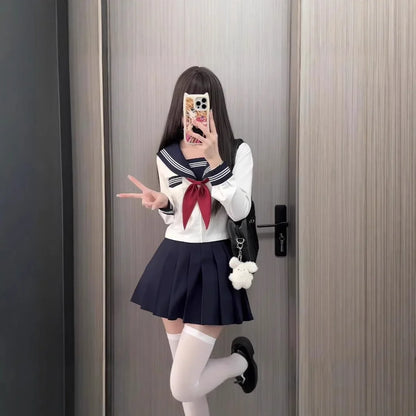 Basic Style Short Sleeve Sailor Suit Uniform JK School Uniform Short Skirt for Women Cosplay Special Use Clothing