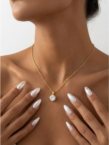 Luxury Certified Moissanite Diamond Classic Round Pendant Necklace for Women 925 Sterling Silver Chain Wedding Jewelry