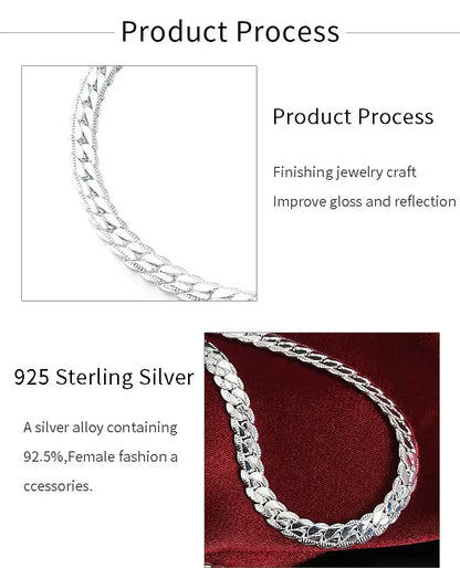18K Gold 925 Sterling Silver 6mm Full Sideways Necklace 8/18/20/24 Inch Chain For Woman Men Fashion Wedding Engagement Jewelry