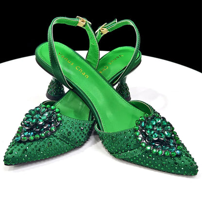 Latest Women Italian Shoes and Matching Bags Decorated with Rhinestone Elegant Pointed Toe Wedding Shoes Bride