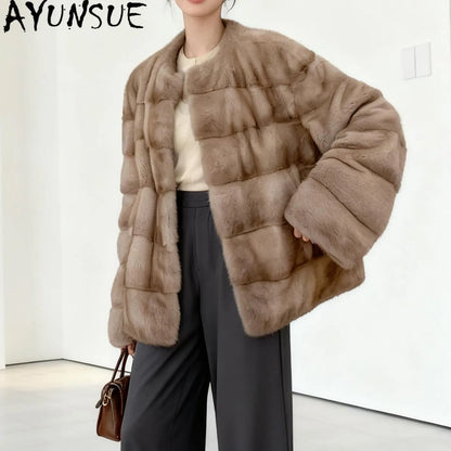 AYUSNUE Natural Female Mink Fur Coat Women Clothes Vintage Winter Jacket Whole Mink Real Fur Coat Warm New in Coats Шуба Женская