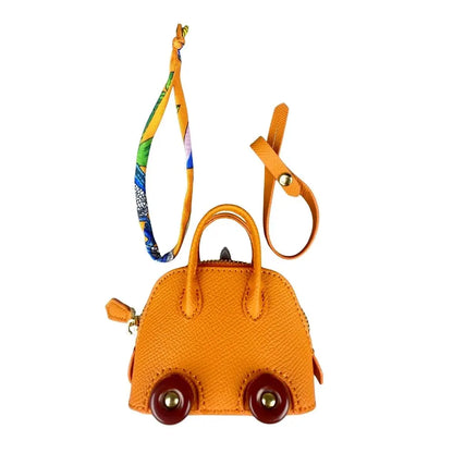 Leather Mini Bag Charm With Cute Wheels - Earphones & Lipstick Pouch with Dual Straps-PU Leather-Ideal For Bag Accessory