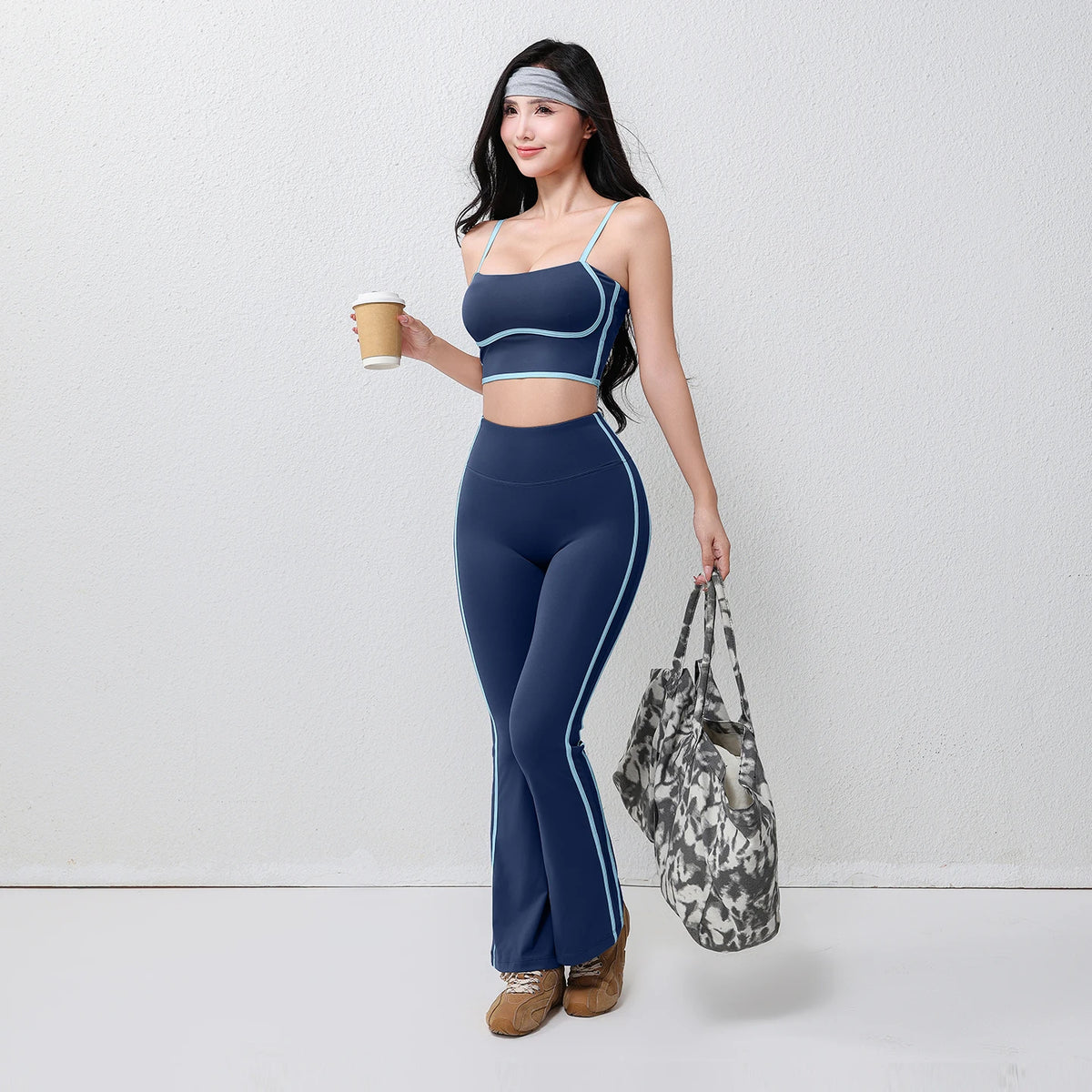Women's Plus Size Fitness Flare Yoga Pants Four-Way Stretch Breathable Full Length Elastic Waist Hip Lifting Yoga Trousers
