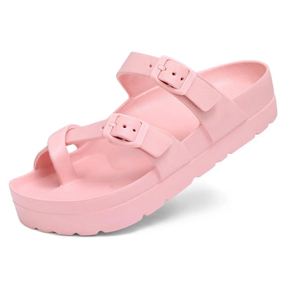 Shevalues Casual Women's Sandals With Arch Support Anti-slip Fashion New Slides Soft Sole Beach Slippers With Adjustable Buckle