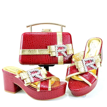Doershow Italian Shoes And Bag Sets For Evening Party With Stones Italian Leather Handbags Match Bags!  SRT1-8