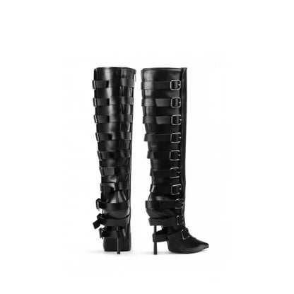 New Belt Buckle Stiletto High Heels Knee Length Boots Autumn/Winter Women's Fashion Pointed Party 34-46 Large Medium Boots