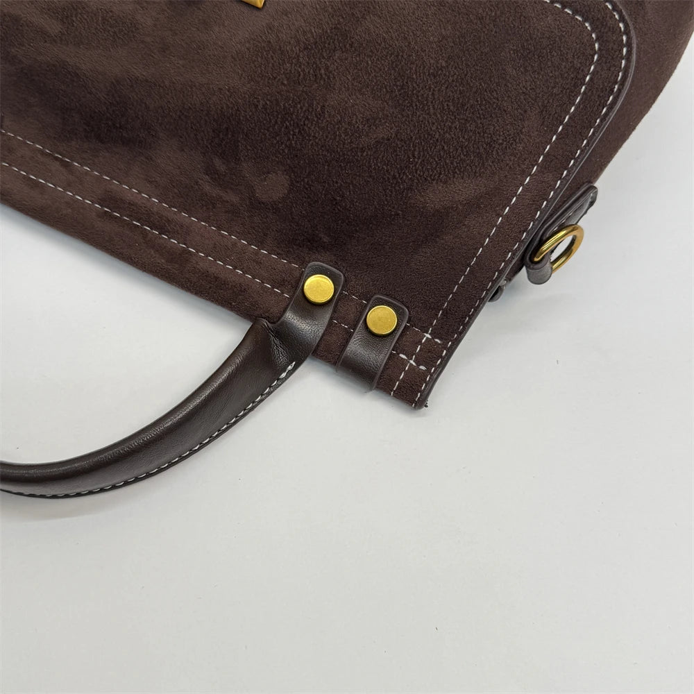 High Quality Retro Top-handle Bags For Women 2025 Winter New Designer Handbags Luxury Flap Shape PU Suede Shoulder Crossbody Bag