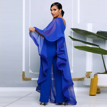 Women One Shoulder Jumpsuit Ruffle Long Sleeve Elegant Solid Aysmmetric Fashion Autumn Rompers Casual Party Club Jumpsuits 2024