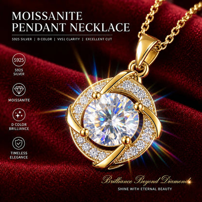 1.0ct VVS1 D Color Moissanite Necklace 18K Gold Plated S925 Sterling Silver Fine Jewelry Certificate Included for Women