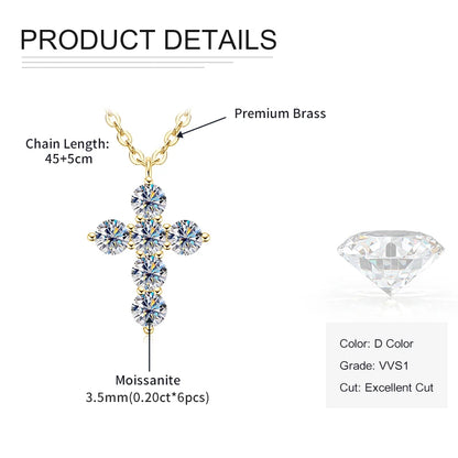 Rrjzz D-Color Moissanite Cross Pendant Necklace for Women VVS1 GRA Lab Imitation Diamond Dainty Necklace Faith Jewelry Gifts