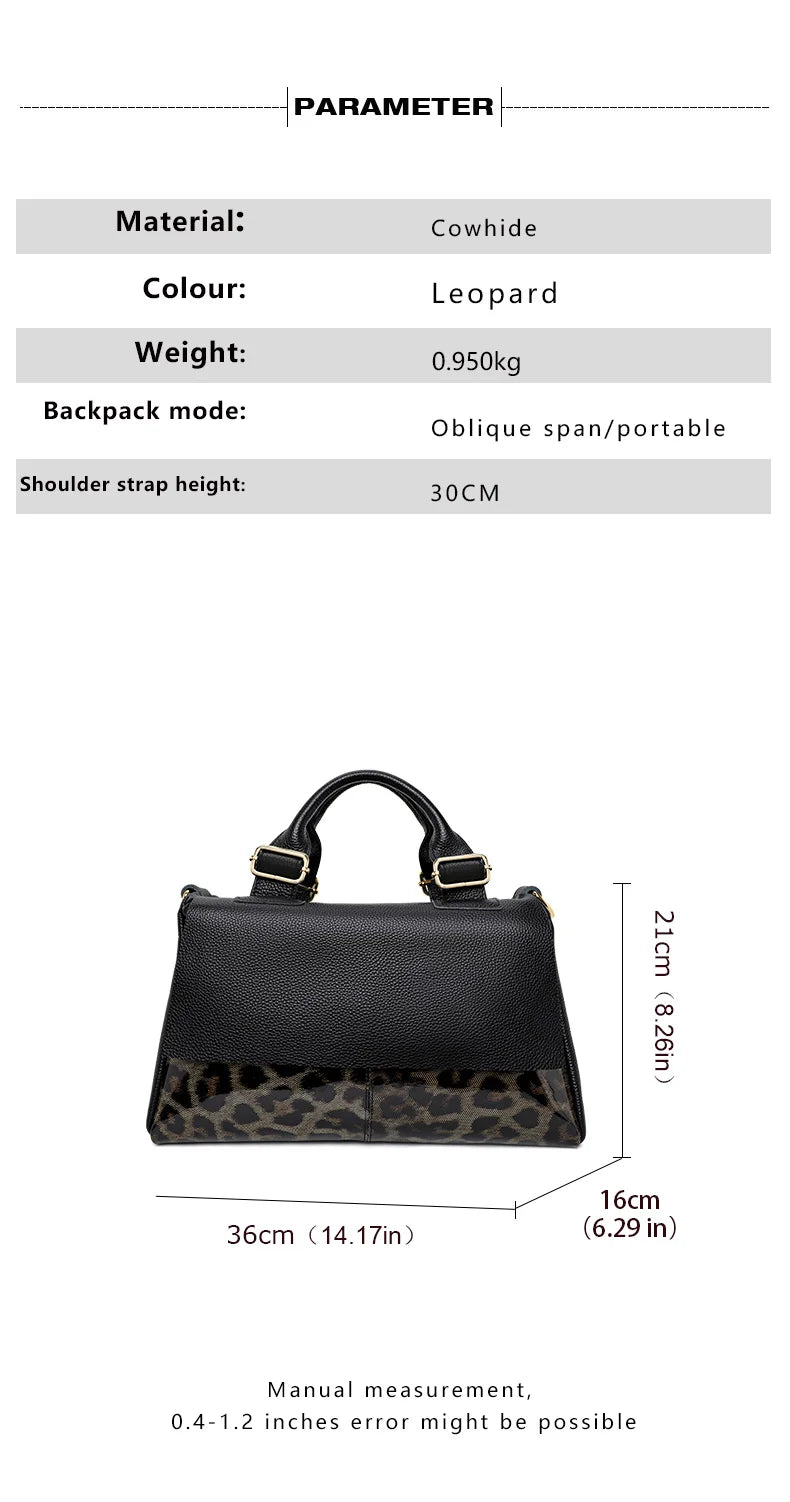 Aidrani Genuine leather handbag 2025 women's fashion bag premium leopard print luxury brand top cowhide bag