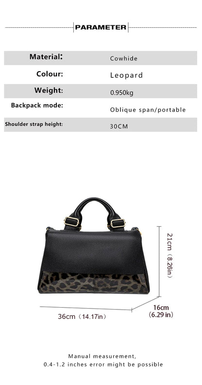 Aidrani Genuine leather handbag 2025 women's fashion bag premium leopard print luxury brand top cowhide bag