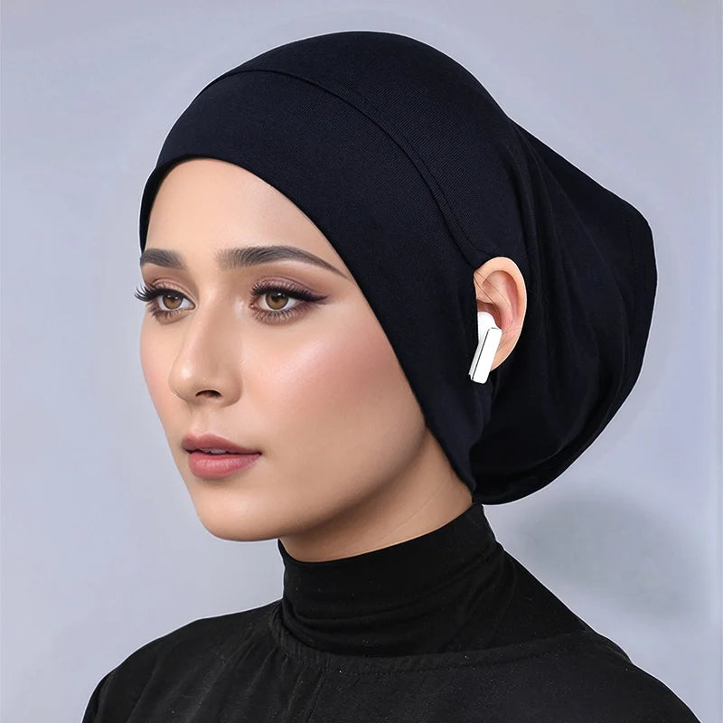 Jersey Cotton Muslim Women Under Hijab Cap With Ear Hole Inner Hijab Cap Round Forehead Underscarf Bonnet Femme Musulman