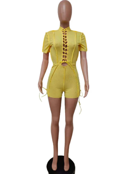 Wholesale Streetwear Jumpsuit Women 2023 One-pieces Outfits Rompers Summer Green Short Sleeve Bodycon Casual Bandage Playsuits