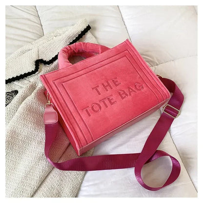 Female Square Tote Crossbody Bag Aesthetic Velour Elegant Letter Print Ladies Shoulder Bags Top Handle Women's Charisma Handbags