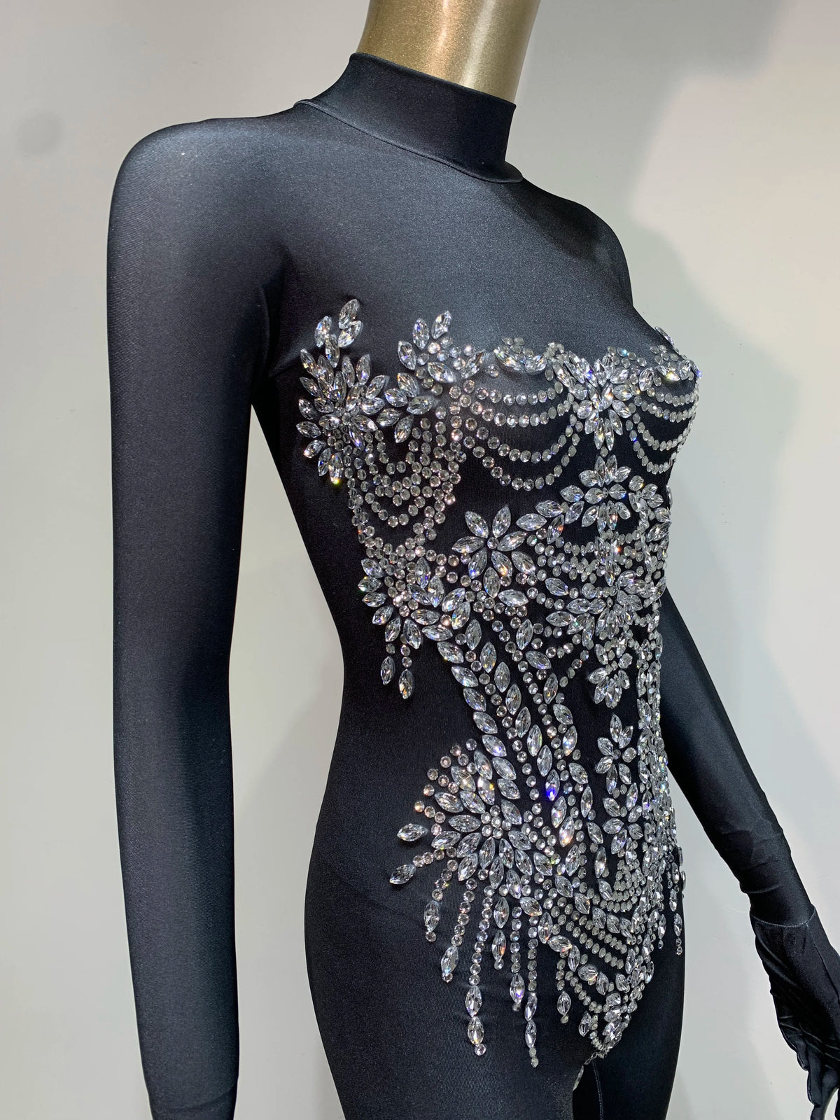 STOCK Sparkling Rhinestone Stretch Jumpsuit Women Sexy Club Evening Party Wear Drag Queen Singer Dancer Stage Perform Costume