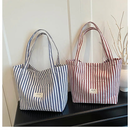 Contrast Color Stripes Women Shoulder Bags Versatile Ladies Large Capacity Tote Bag Lightweight Portable Female Shopping Handbag