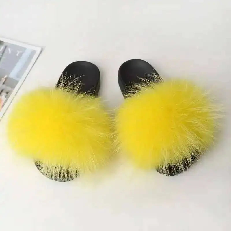 Real Raccoon Fur Slippers For Women 2026 Summer Fluffy Indoor House Fuzzy Flat Slides Outdoor Fashion Beach Sandals Flip Flops