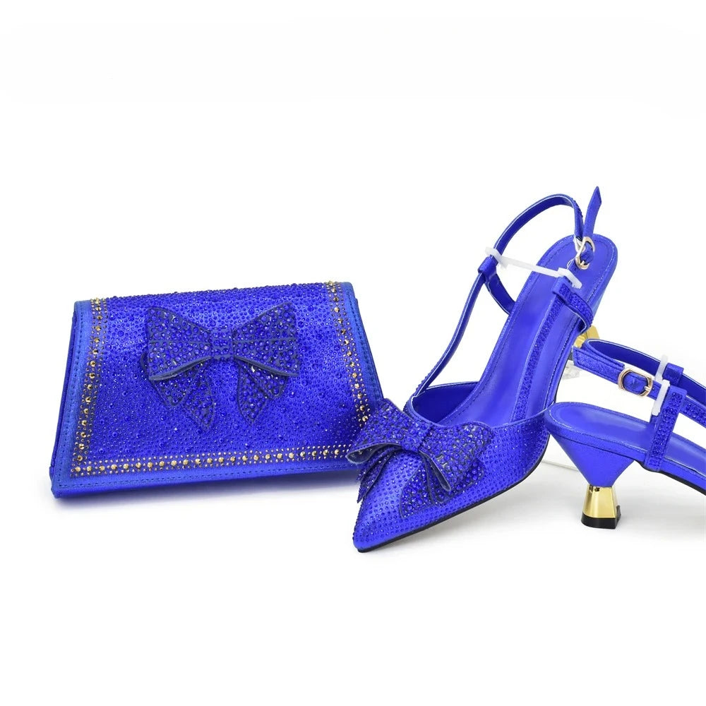New Arrival Italian Shoe and Bag Set Designer Wedding Luxury Italian Shoes and Bag Set for Women Full Rhinestone Party Pumps