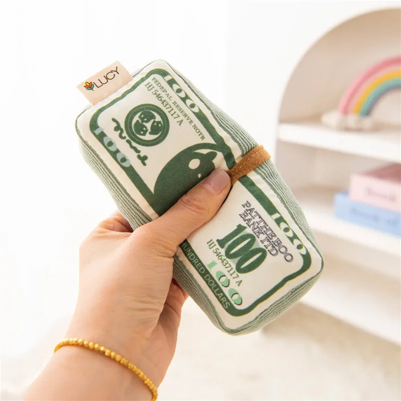 Plush Chew Toy for Dogs Money Shape Bite Resistant Squeaky Toy For Puppy Durable Chew-Resistant Interactive Dog Toy