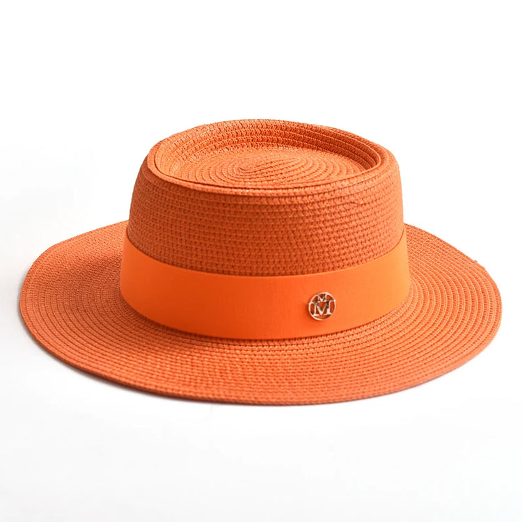 New Summer Straw Sun Hats for Women Ladies Fashion Flat Brim Ribbon Beach Hat Travel Dress Cap Chapeau Femme