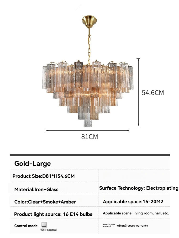 Round Murano Glass Ceiling Chandelier For Dining Living Room Bedroom Foyer Amber Glass Crystal Tube Hanging Chandelier Lights