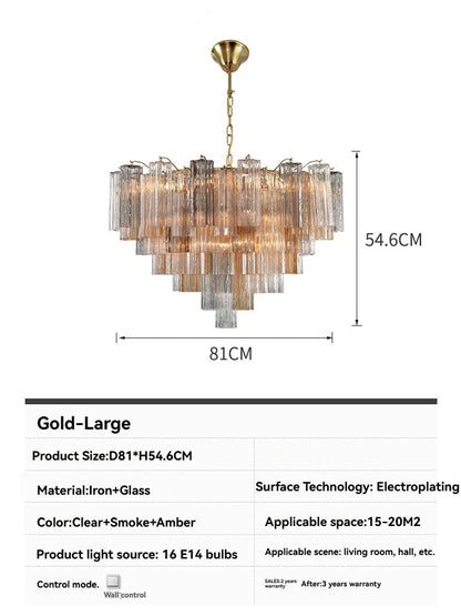 Round Murano Glass Ceiling Chandelier For Dining Living Room Bedroom Foyer Amber Glass Crystal Tube Hanging Chandelier Lights