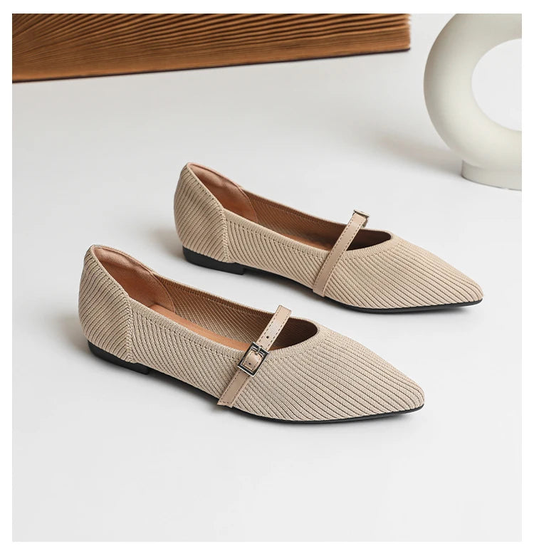Women's flat shoes with pointed soft knitted sole breathable and comfortable shoes Spring and Autumn 2024 new model