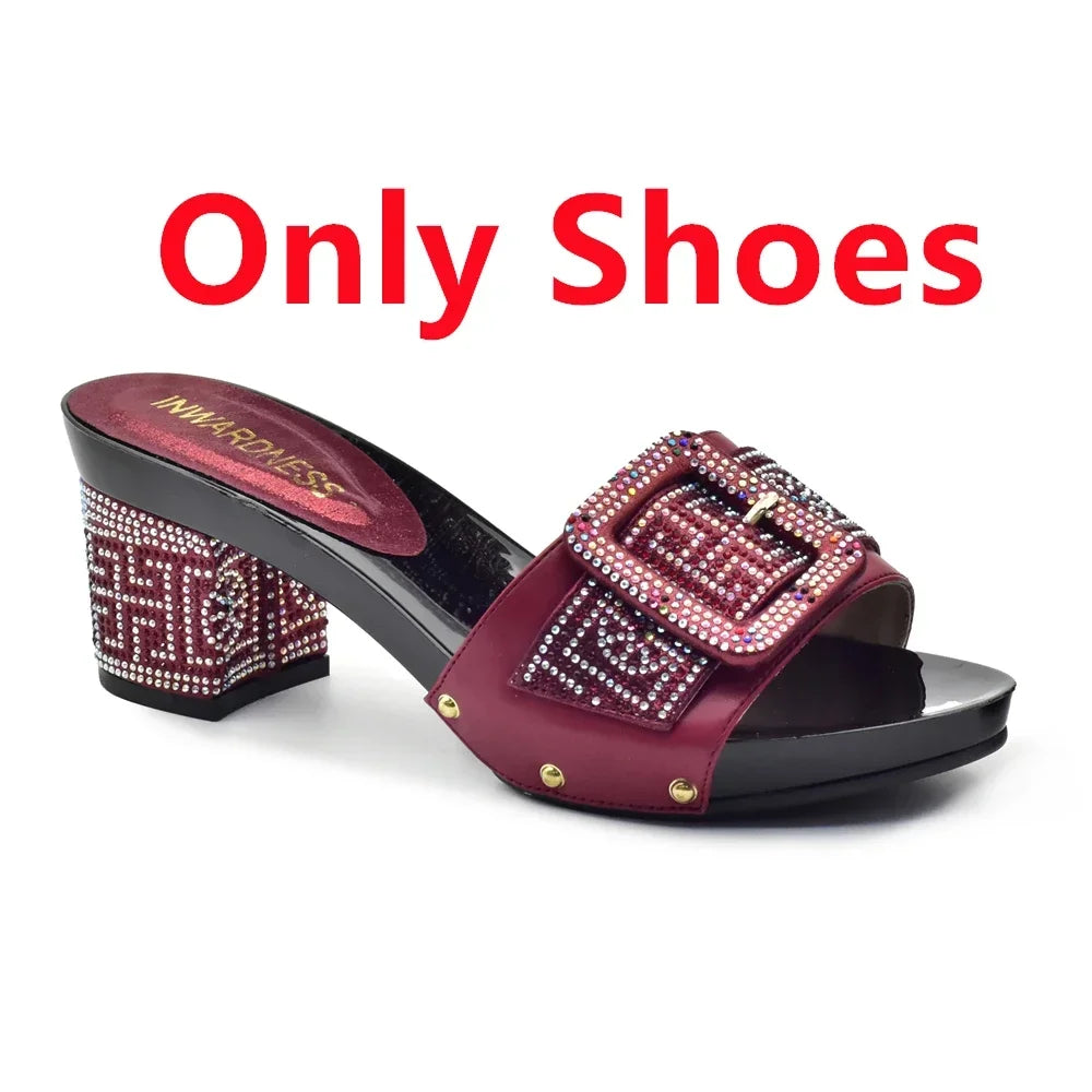 Latest African Shoes and Matching Bags Italian Nigerian Women Wedding Shoes and Bag Set with Rhinestone Luxury Designer Pumps