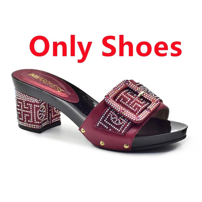 Latest African Shoes and Matching Bags Italian Nigerian Women Wedding Shoes and Bag Set with Rhinestone Luxury Designer Pumps