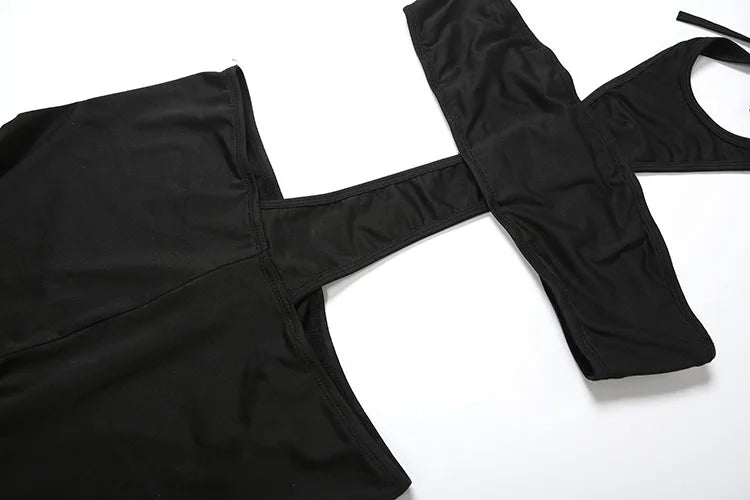 kliou Cross Cut Halter Women Jumpsuits Unique Sexy Coquette Bandage Backless Elastic Overalls Female Midnight Dance One Piece