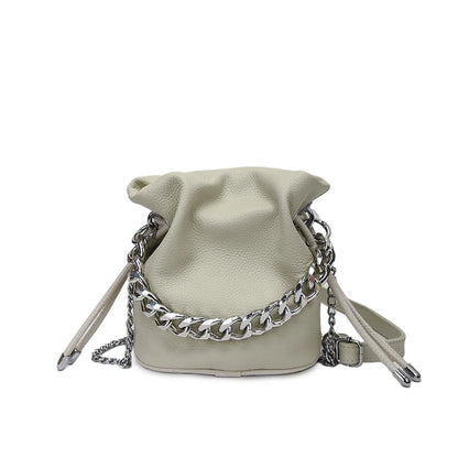 100% Genuine Leather Women Shoulder Crossbody Bags High Quality Solid Color Cow Leather Bucket Handbag Luxury Female Sac