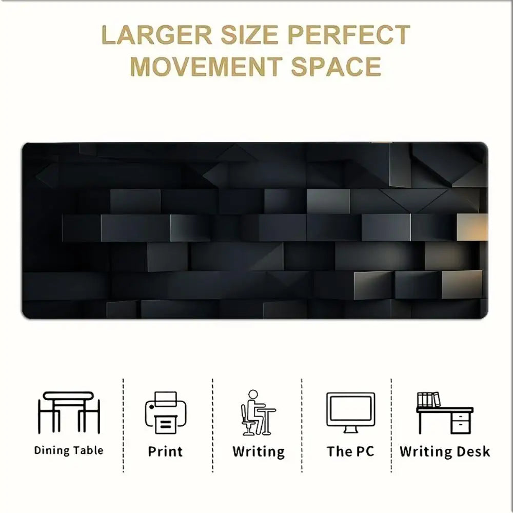 Black Gray Geometric Square Large  Gaming Mouse Pad Non-Slip Base Rubber Extended E-sports Keyboard Desk Mat Mousepad Anti-Slip