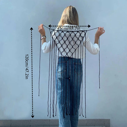 Bohemian Bikini Cover Up Skirt Netted Fringe Scarf Shawl Decorative Tassel Ethnic Handwoven Mesh Tassel Waistband Butt Curtain