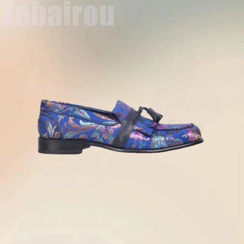 Colorful Floral Print Court Style Tassels Loafers Fashion Slip On Men Shoes Luxury Handmade Party Banquet Dating Men Dress Shoes