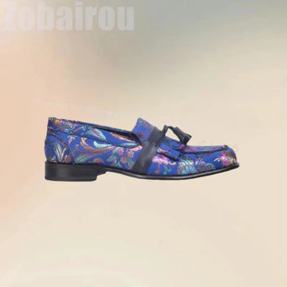 Colorful Floral Print Court Style Tassels Loafers Fashion Slip On Men Shoes Luxury Handmade Party Banquet Dating Men Dress Shoes