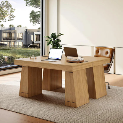 55 Inch Executive Desk With Power Outlets, USB A/C, Hidden Cabinet, Modern Home Office Computer Table, 3 Finishes, 400LB MDF Top