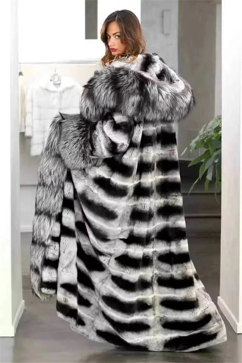 Women Rabbit Fur Jackets Real Rex Rabbit Fur Coat Women's Long Coat High Quality Winter Warm Natural Fur Party Jackets