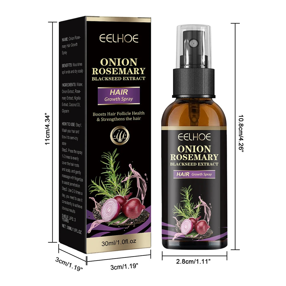 30ml Onion Rosemary Hair Growth Serum Powered With Black Seed-Oil Controls Loss Promotes Growth Shine Hair Softening Spray