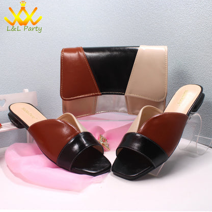 2024 Summer New Fashion Italian Women Shoes and Bag Set in Dark Purple Color Mature Style Comfortable Heels for Wedding