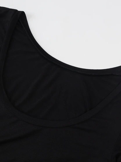 Autumn New Arrivals: Women's Black Long-Sleeved Square Neck Jumpsuit   Casual Long-Sleeved Relaxed Wide-Leg Jumpsuit