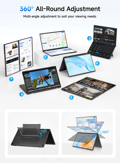 UPERFECT 15.6" Stacked Foldable Dual Monitor FHD 100% SRGB Laptop Screen Extender IPS HDR Travel Portable Monitor for Laptop PC Windows Mac OS Built-in Kickstand